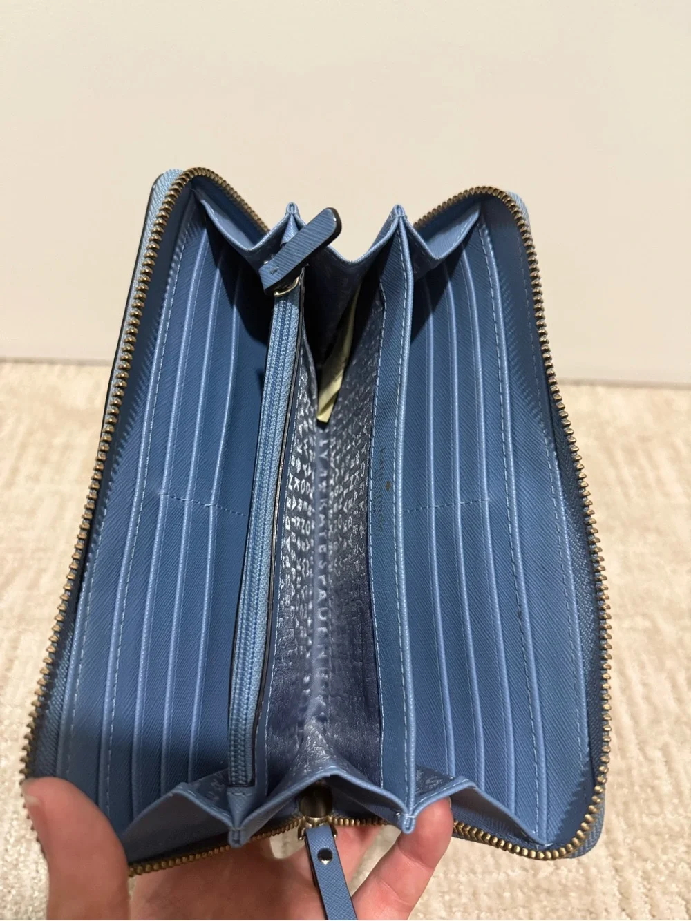 kate spade Saffiano Leather Zip Wallet in Sky Blue